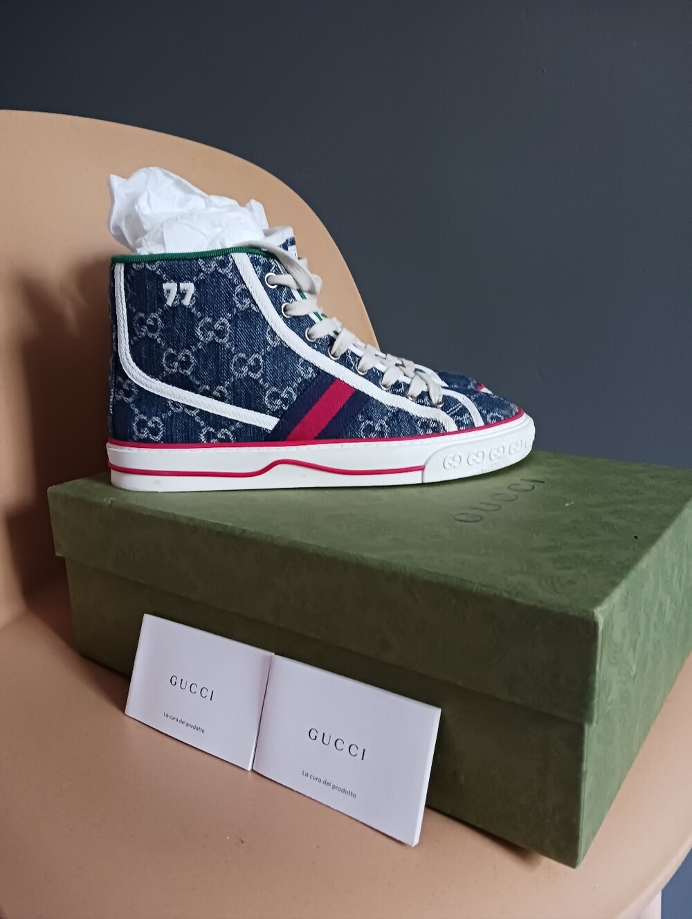 Gucci Denim GG Delave/N.L.P.E/ VI  High Sneakers Size 37
